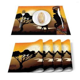 Table Runner 4/6pcs Set Mats African Woman Giraffe Silhouette Printed Napkin Kitchen Accessories Home Party Decorative Placemats