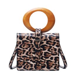 Leopard Print Women's Bags Ring Wooden Handle Handbag Shoulder Crossbody Bag