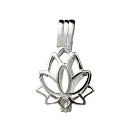 Lotus Flower Blossom Pendant Small Lockets 925 Sterling Silver Gift Love Wishing Pearl Cage 5 Pieces290Y