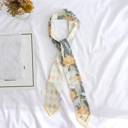 Scarves Spring Small Scarf Print Flower Handle Bag Ribbons Fashion Head Long Skinny Headbands For Women