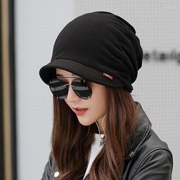 Visors Korean Style Winter Autumn Women Brim Hat Solid Colour Lady Girl Hip-hop Beanie Cap Female Soft Warm Casual Elastic