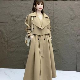 Women's Trench Coats Spring Autumn 2023 Women Mid-length Two Pieces Set Sleeveless Dress Full Sleeves Windbreaker Coat Korean Oversized 4XL