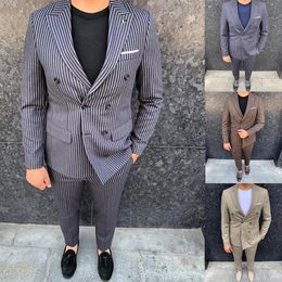 Formal 2 Pieces Wedding Tuxedos Men Suits Stripe Available in Multiple Colour Peaked Lapel Double Breasted Customise Coat Pants Casual Prom Tailored