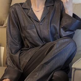 Women's Sleepwear Spring Autumn Long Sleeve Female Black Pajamas Set Trouser Suits Casual Loose Silk Satin Home Clothes Lounge Wear