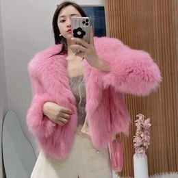 Women's Fur Faux Fur Luxury Winter Lapel Mink Collar Faux Fur Trench Coat Big Fur Sailor Collar Bomber Jacket Imitation Raccoon Fur Cardigan Tops HKD230727