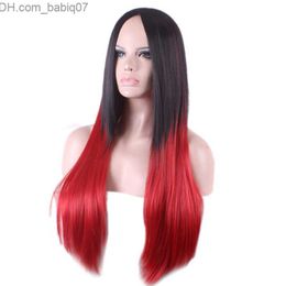 Synthetic Wigs WoodFestival grey ombre wig women long straight wigs black red synthetic hair wigs cosplay high temperature silk fashion fiber Z230731