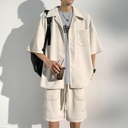 Mens Tracksuits Thin Sets Men Half Sleeve Shirt Handsome Shorts Kneelength 2 Pcs Summer Streetwear Casual Fashion Korean Clothing 230731