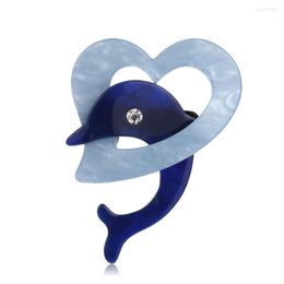 Brooches Funmor Luxury Fashion Blue Dolphin Shape Big Brooch Acrylic Animal Corsage Women Children Sweater Bag Buckles Chest Jewelry