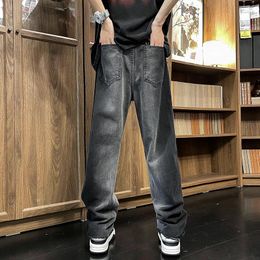 Men's Jeans American Retro Black Simple Straight Pants Summer Thin Casual Loose High Street Wide-leg Trousers Male Clothes