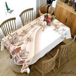 Table Cloth Diamond Flower Tablecloth Butterfly and Morning Glory Washable Thicken Cotton Cloth Rectangular Table Cloth Table R230731