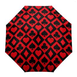 Umbrellas Square Spade Heart Poker Checker Fully Automatic Male Women Umbrella Folding Multifunctional Sunshade Rain