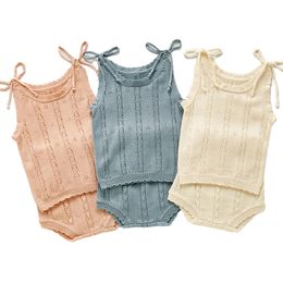 Clothing Sets Baby Sweet Cotton Knitt Strap Shirt Short Pants Suit Toddler Girls Set born Outfits Princess Costumes 230731