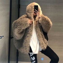 Women's Fur Faux Fur Winter Coat Women's New Solid Colour Faux Fur Hooded Jacket Plush Cardigan Top Loose Fashion Commuter Female Clothing ZM327 HKD230727