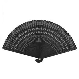 Chinese Style Products Bamboo Fan Hand Folding Fan Chinese Style Cheongsam Dance Fan Gift Fan Handicraft Fan Solid Color Hollow