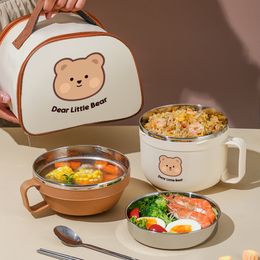 Lunch Boxes Stainless Steel Cute Box with Bag and Tableware Portable Picnic Salad Snack Japanese Style Bento for Girls 230731