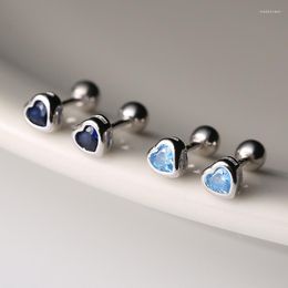 Stud Earrings Fashion Silver Color Heart Shape Aquamarine Crystal Screw Post Ear For Women Jewelry Accessories