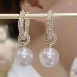 Stud Earrings Elegant Pearl Pendant For Women Gold Color Eardrop Minimalist Tiny Huggies Hoops Wedding Fashion Jewelry