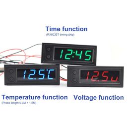 New DIY Multifunction High-precision clock inside and outside Car temperature Battery Voltage Monitor Panel Metre DC 12V Dropshi341S
