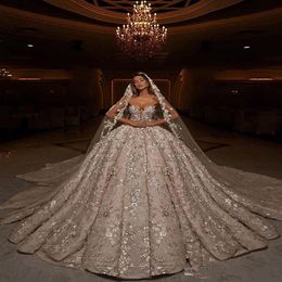 Luxury Lace Beading Ball Gowns Wedding Dresses Sparkly Flower Sequins Sweetheart Dubai Arabic Custom Made Wedding Dress Robes De M312U