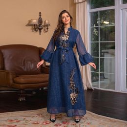 Ethnic Clothing 2023 Woman Eid Muslim Abaya Femme Dubai Appliques Mesh Long Dress Kaftan Moroccan Caftan Evening Dresses Abayas Elegant