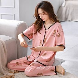 Women's Sleepwear Cotton Pijama Set Woman Cute Cartoon Pajama Sets Summer Cozy Loungewear 2 Pieces Femenino