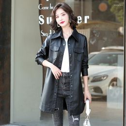 Women's Leather 2023 Spring Genuine Jacket Women Real Long Sheepskin Coat For Slim Trench Belt Big Size Sleeve