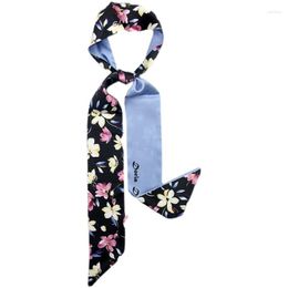 Scarves 2023 Fashion Silk Scarf Multi-Function Long Women Print Narrow Neckerchief Tie Hair Band Bag Ribbons Kerchief