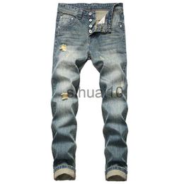 Men's Jeans Denim Ruined Classic Tide Brand Jeans men's Fashion Loose Straight Retro Long Four Season Ripped Tide Large Size J230728