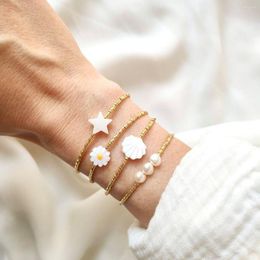 Strand Vlen 2023 Stack Shelly Daisy Flower Tiny Bracelet For Women Gold Color Miyuki Beads Dainty Bracelets Adjustable Wire Jewelry