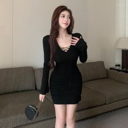 Casual Dresses In The Spring Of 2023 Royal Elder Sister Sexy Black Spice Bind Package Hip Waist Woman Dress