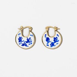 Hoop Earrings Blue White Round Beads For Women Enamel Fashion Jewelry Porcelain Cute Trendy Designs Gifts Accessories MQ071