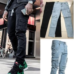 Men's Jeans 2023 Europe Side Pockets Small Feet Skinny Hip Hop Cargo Pants Men