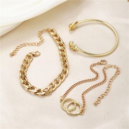 Link Bracelets 3PCS/set Multilayer Gold Silver Color Chain & Bangles For Women Men Skull Chunky Bracelet Couples Boho Jewelry Gift