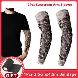 Knee Pads 2Pcs Summer Outdoor Riding 3D Tattoo Printed Arm Sleeves Sports Travel Fishing Sunscreen UV Protection Sleeve Guard