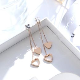 Stud Earrings YUN RUO Arrival Fashion Sweet Heart Crystal Earring Rose Gold Color Woman Girl Gift Titanium Steel Jewelry Never Fade