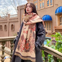 Scarves Floral Print Cashmere Shawl Wrap Scarf Women Luxury Winter Warm Neckerchief Thick Pashmina Blanket Design Tassel Poncho Bufanda