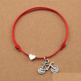 Charm Bracelets Punk Sports Outdoor Cycling Bicycle Heart Red Cord For Women Men Lover Bike Pendant Jewellery Mountain Biker Gifts Drop Dhzwe