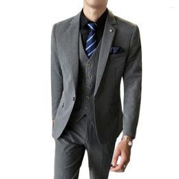 Men's Suits ( Jacket Vest Pants ) Groom Wedding Dress Solid Color Suit 3pces Blazer Set Stage Performance Formal Business Mens