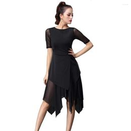 Stage Wear Women Fashion Sexy Mesh Short-sleeve Latin Dance Tassel One-piece Dress For Women/female Ballroom Tango Cha Rumba Costumes