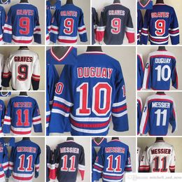 1980 Filme Vintage Hockey 9 Adam Graves Jerseys CCM Bordado 10 Ron Duguay 11 Mark Messier Jersey Blue White Orange Retro Man