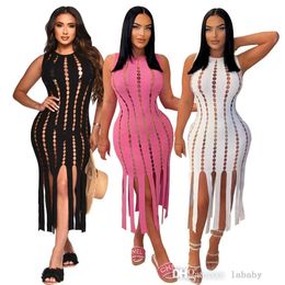 2023 Sexy Party Evening Dresses For Woman Fashion Streetwear Tassel Dress Cutout Roll Knit Ribbed Bodycon Midi Pencil Summer Dress For Ladies