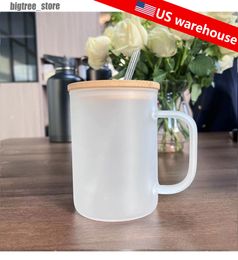 US warehouse 16oz Sublimation Glass Jar Coffee Mugs Can Shaped Glass Cups Beer Can Glass Tumbler Drinking Glasses With Bamboo Lid And Reusable Straw fast