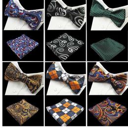 GUSLESON New Design Self Bow Tie And Hanky Set Silk Jacquard Woven Men BowTie Pocket Square Handkerchief Suit Wedding Party289E