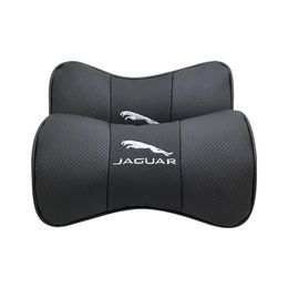 2Pcs Custom logo Car Neck Pillow Genuine Leather Breathable Pillows Cushion for Jaguar F-PACE F-TYPE E-PACE XJ XF XE XK I-PACE XFL230Y