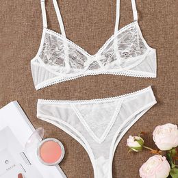 Sexy Underwear French Bra Suit Lace Hollow Strap with Steel Ring Translucent Perspective Sexy Lingerie 230731