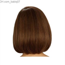 Synthetic Wigs WoodFestival short brown wig synthetic curly wigs with bangs fiber hair bob wig women good quality Z230731