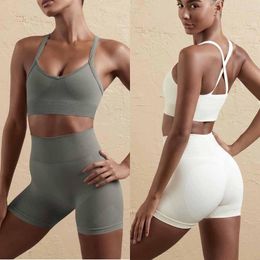 Women's Tracksuits 2Pcs Women Yoga Set Workout Running Clothing Sport Suit Gym Sexy Bra Seamless Shorts Wear Athletic