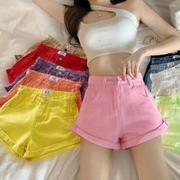 Women's Shorts 2023Candy Colour Denim Women Summer Pink Sexy High Waist Crimping Jeans Solid Casual Female 11 Colours Choose