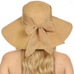 Wide Brim Hats Fashion Bow Tie Women Straw Floppy Beach Cap Sun Hat For Ladies Foldable Summer Bonnet UV Protection