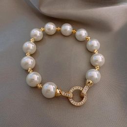 Link Bracelets Natural Pearl Zirconia Connector For Women Real Gold Plated Bracelet Trendy Lady Bangle Jewelry Accessories